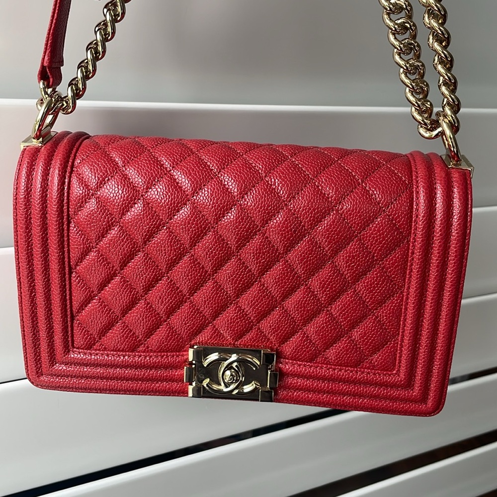 Chanel Red Gold Quilted Shoulder Bag